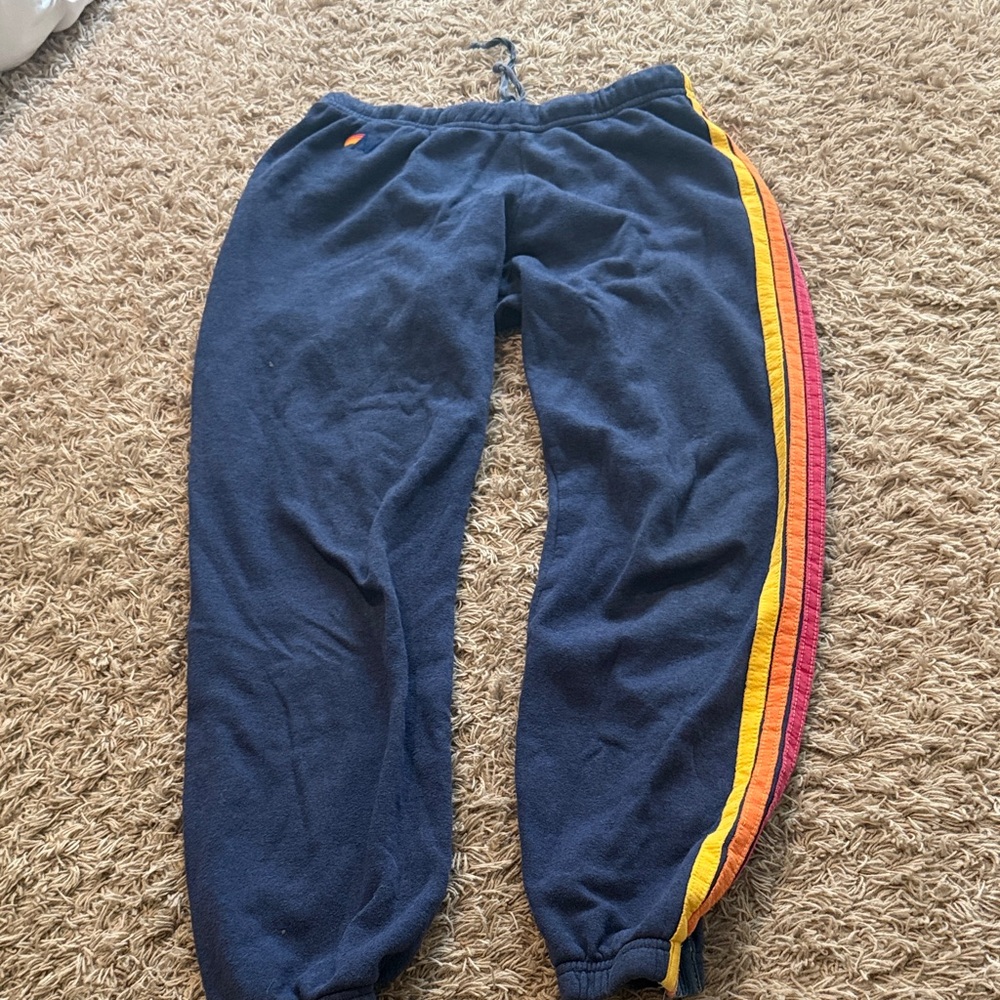 Aviator Nation Women’s Navy Sweatpants with Rainbow Stripe